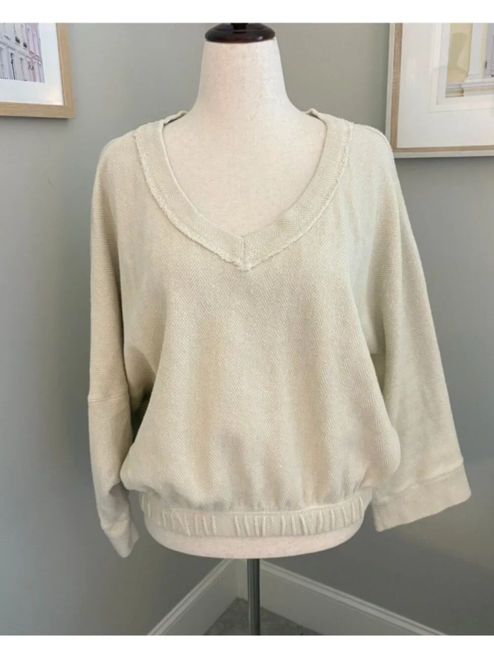 Free People Beach BRB Solid Terry Pullover M Oatmeal 100% Cotton Oversized